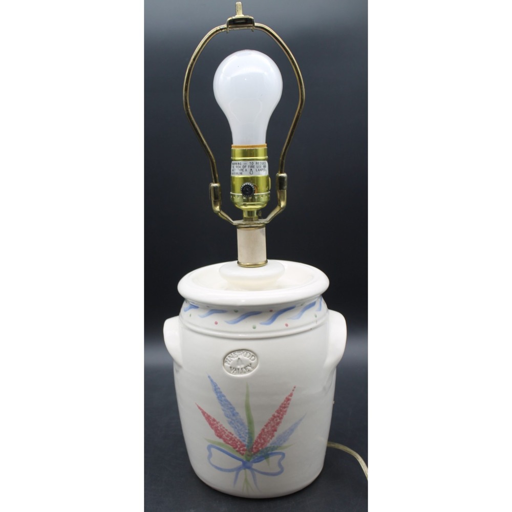 Vintage Pinewood Valley Pottery Crock Lamp Lavender Floral Bow Table Lamp Tested